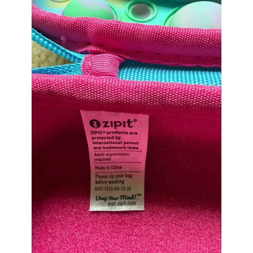 NWOT ZIPIT Fidget Rainbow Bubble Silicone Kids Sensory Zip Pencil Case Blue/Pink